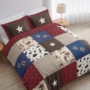 Sweet Jojo Designs 2-Piece Twin Comforter Set (Western Cowboy) for Boys, Children, Kids Bedding, Bed in a Bag incl. Blanket & Pillow Sham (Wild West, Farmhouse, Southern Charm, Country, Horse, Patch) - Gemini Blanket for men