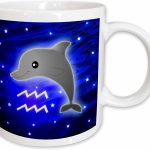 3dRose Cute Astrology Aquarius Zodiac Sign Dolphin 15oz Mug - Aquarius Mug for men