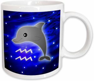 3dRose Cute Astrology Aquarius Zodiac Sign Dolphin 15oz Mug - Aquarius Mug for men