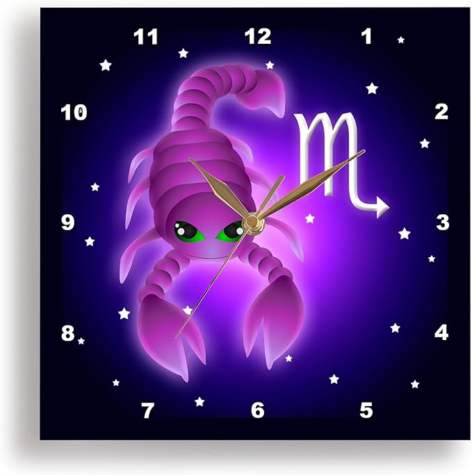 3dRose dpp_28556_1 Cute Astrology Scorpio Zodiac Sign Scorpion-Wall Clock, 10 by 10-Inch - Scorpio Products for men
