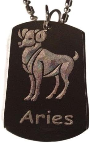 Zodiac Signs Sign Aries Ram - Military Dog Tag, Luggage Tag Key Chain Metal Chain Necklace - Aries Keychain for men
