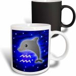 3dRose (mug_28555_3) Cute Astrology Aquarius Zodiac Sign Dolphin - Magic Transforming Mug, 11oz - Aquarius Mug for men