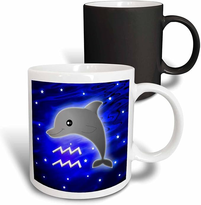 3dRose (mug_28555_3) Cute Astrology Aquarius Zodiac Sign Dolphin - Magic Transforming Mug, 11oz - Aquarius Mug for men