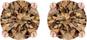 Brown Round Brilliant Cut Diamond Earring Studs in 14K White Gold (1/4 cttw) - Aries Earrings for men
