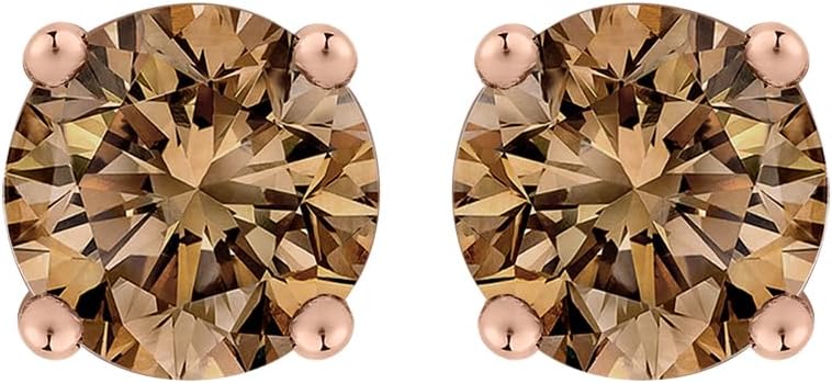 Brown Round Brilliant Cut Diamond Earring Studs in 14K White Gold (1/4 cttw) - Aries Earrings for men