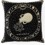 MACKENZIE-CHILDS Throw Pillow, Decorative Astrological Cotton Pillow for Living Room, 18x18, Aquarius Zodiac - Aquarius Pillow for men
