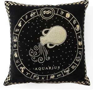 MACKENZIE-CHILDS Throw Pillow, Decorative Astrological Cotton Pillow for Living Room, 18x18, Aquarius Zodiac - Aquarius Pillow for men