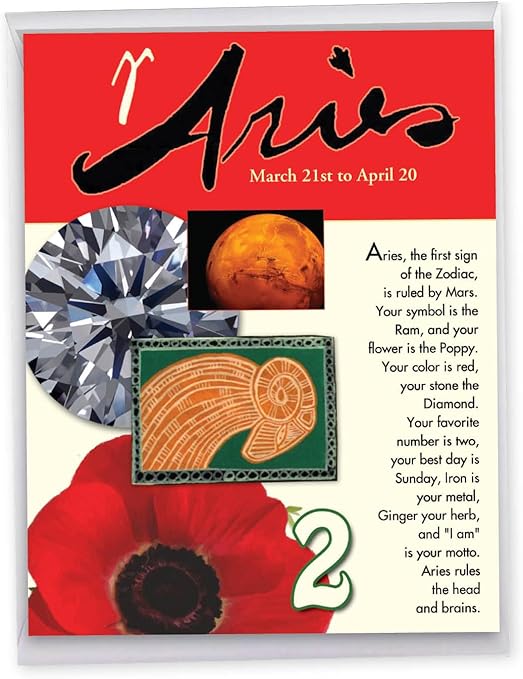 NobleWorks - 1 Jumbo Birthday Card with Zodiac Sign (8.5 x 11 Inch) - Astrology Birth Sign, Large Bday Greeting Card with Envelope - Aries J9442 - Aries Poster for men