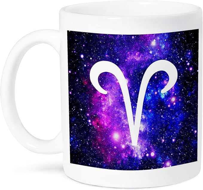3dRose Aries Star Sign-Ram Zodiac Glyph-Astrological Horoscope Symbol Mug, 15 oz, Purple - Aries Mug for men