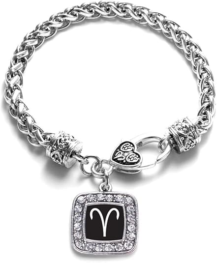 Silver Square Charm Bracelet with Cubic Zirconia Jewelry - Aries Bracelet for men