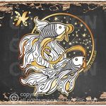 Horoscope Pisces Rustic Shabby Vintage style Retro Kitchen Bar Pub Coffee Shop Wall Decor - Pisces Canvas for men