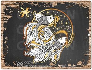 Horoscope Pisces Rustic Shabby Vintage style Retro Kitchen Bar Pub Coffee Shop Wall Decor - Pisces Canvas for men
