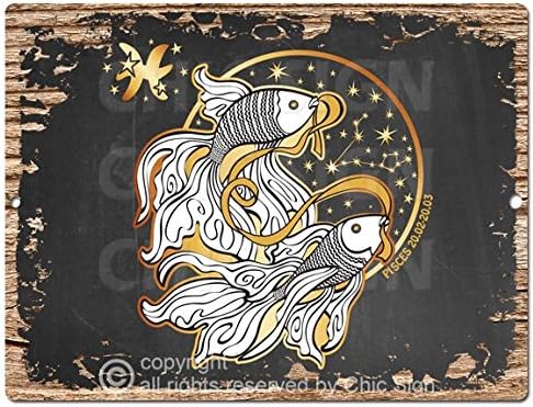 Horoscope Pisces Rustic Shabby Vintage style Retro Kitchen Bar Pub Coffee Shop Wall Decor - Pisces Canvas for men