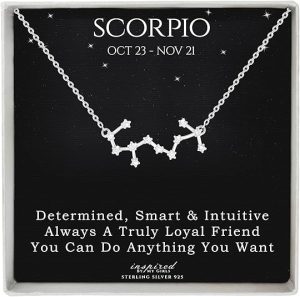 Sterling Silver Zodiac Constellation Necklace Astrology Horoscope Keepsake Card Gift For Women - Scorpio (Oct 24 - Nov 21) - Scorpio Products for men