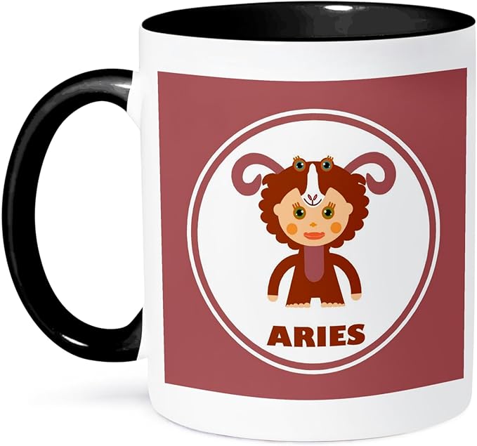 3dRose Aries Zodiac Sign illustration for children 11oz Two-Tone Black Mug - Aries Mug for men