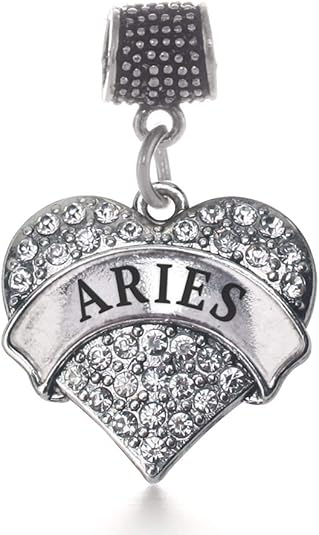 Silver Pave Heart Charm for Bracelet with Cubic Zirconia Jewelry - Aries Bracelet for men