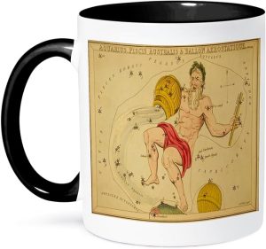 3dRose Print of Vintage Aquarius Astrological Sign 11oz Two-Tone Black Mug - Aquarius Mug for men