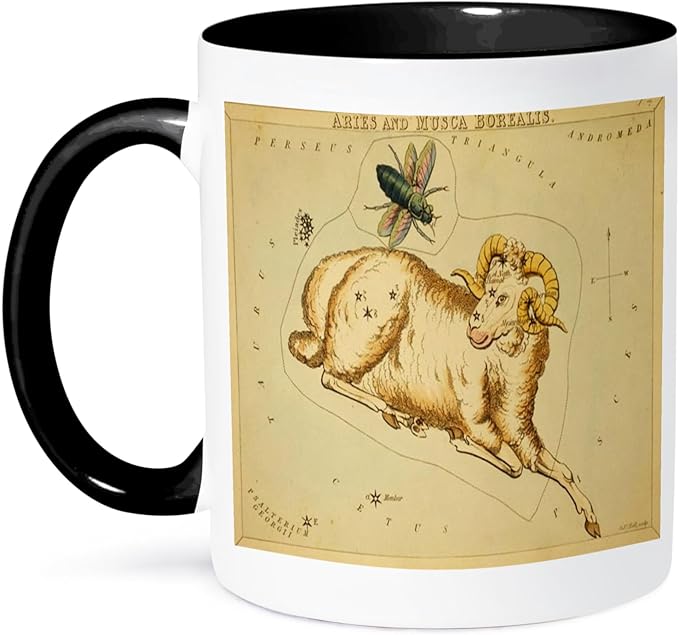 3dRose Print of Vintage Aries Astrological Sign 11oz Two-Tone Black Mug - Aries Mug for men