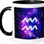 3dRose mug_202144_4 Aquarius symbol on purple space background - Aquarian horoscope sign - Two Tone Black Mug, 11oz - Aquarius Mug for men