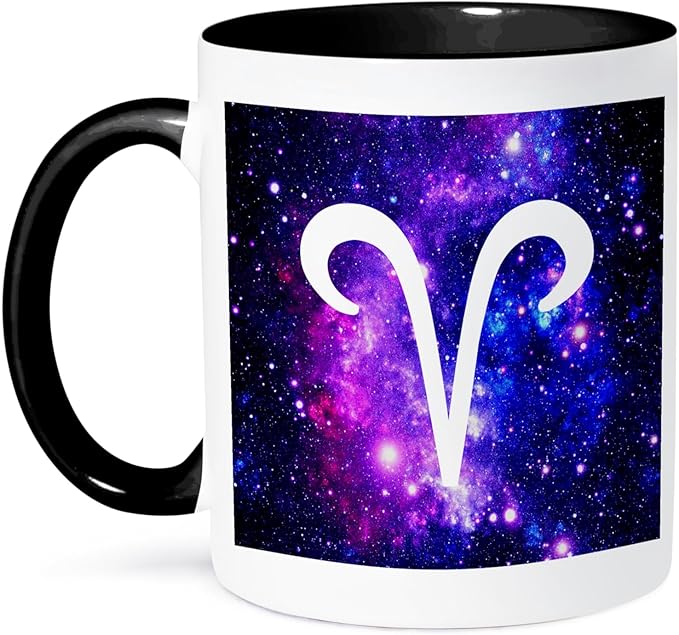 3dRose Aries symbol on purple space background - Arian horoscope star sign 11oz Two-Tone Black Mug - Aries Mug for men