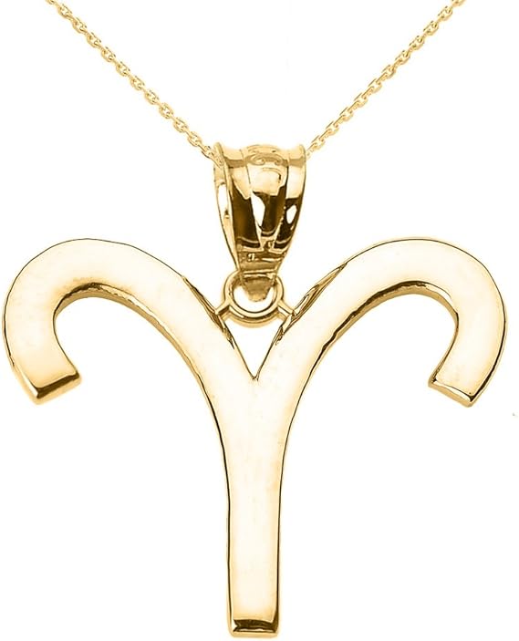 14K Yellow Gold Zodiac Astrological Sign Charm Personalized Pendant Necklace - Choice of Symbol & Chain Length - Aries Necklace for men
