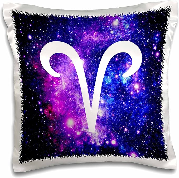 3dRose pc_202147_1 Aries Symbol on Purple Space Background Arian Horoscope Star Sign Pillow Case, 16" x 16" - Aries Pillow for men