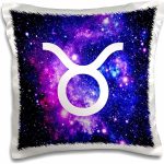 3dRose pc_202179_1 Taurus Star Sign on Purple Space Background Zodiac Horoscope Symbol Pillow Case, 16" x 16" - Taurus Pillow for men