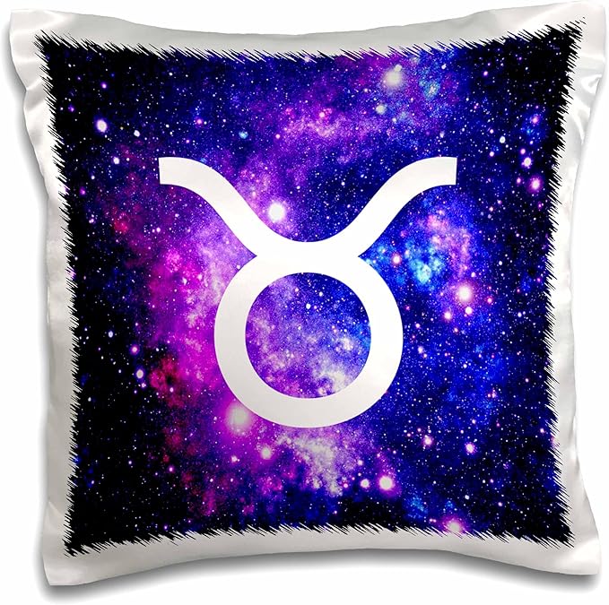 3dRose pc_202179_1 Taurus Star Sign on Purple Space Background Zodiac Horoscope Symbol Pillow Case, 16" x 16" - Taurus Pillow for men
