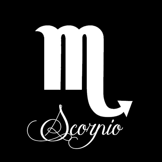 Zodiac Sign Scorpio Script Writing Silhouette 6" Vinyl Sticker Car Decal (6" White) - Scorpio Sticker for men