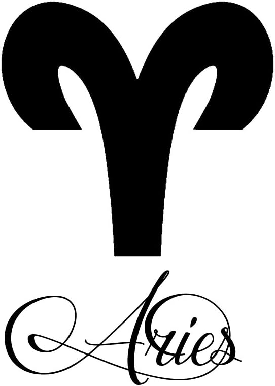 Zodiac Sign Aries Script Writing Silhouette 6" Vinyl Sticker Car Decal (6" Black) - Aries Sticker for men