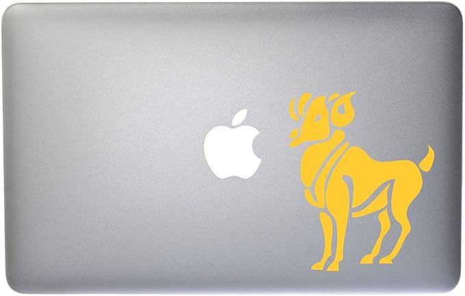 Aries Zodiac Symbol Silhouette 1st Sign Ram - 5 Inch Yellow Vinyl Decal for Macbook, Laptop or other device - Aries Sticker for men