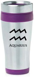 16oz Insulated Stainless Steel Travel Mug Horoscope Zodiac Birth Sign Aquarius (Purple) - Aquarius Mug for men