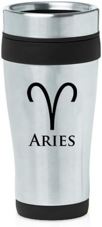 16oz Insulated Stainless Steel Travel Mug Horoscope Zodiac Birth Sign Aries (Black) - Aries Mug for men