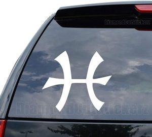 Horoscope Pisces Symbol Decal Sticker Car Truck Motorcycle Window Bumper Laptop Wall Decor - Size (05 inch / 13 cm Wide) - Color (Matte White) - Pisces Car Accessories for men