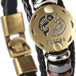Hamoery Punk Alloy Leather Bracelet for Constellation Braided Rope Bracelet Bangle - Pisces for men