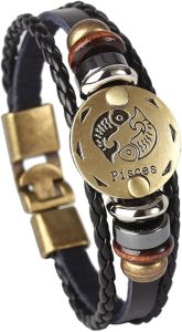 Hamoery Punk Alloy Leather Bracelet for Constellation Braided Rope Bracelet Bangle - Pisces for men