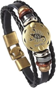 Hamoery Punk Alloy Leather Bracelet for Constellation Braided Rope Bracelet Bangle - Scorpio Products for men