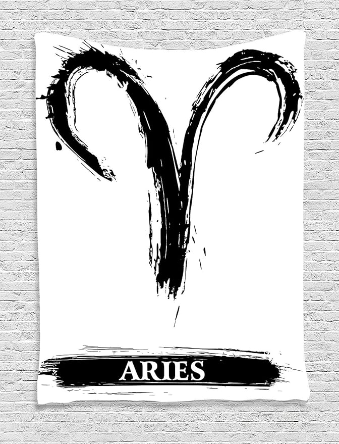 Ambesonne Astrology Tapestry, Aries Astrology Sign with Grunge Illustration Elements Character Venus, Wall Hanging for Bedroom Living Room Dorm Decor, 40" X 60", White Black - Aries Blanket for men