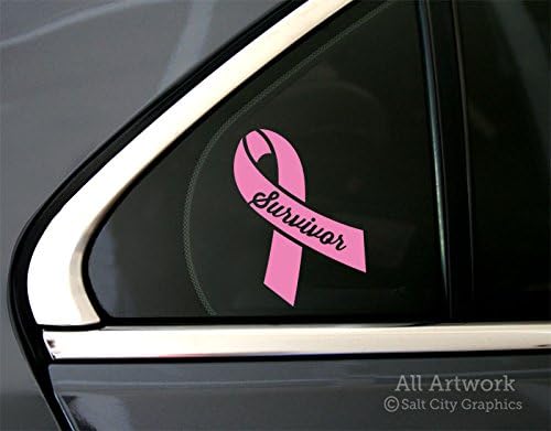Survivor Breast Cancer Ribbon Car Decal, Pink Awareness Window Sticker - Support Gift, Beat It - Vinyl for Window, SUV (5 inches Tall, Soft Pink) - Cancer Car Accessories for men