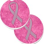Caroline's Treasures AN1205CARC Pink Ribbon for Breast Cancer Awareness Set of 2 Cup Holder Car Coasters Absorbent Sandstone Coasters for Car Cup Holders Gifts for Men or Women, Large, Multicolor - Cancer Car Accessories for men