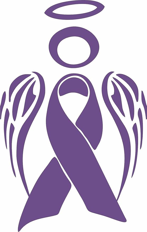 Cancer Angel Awareness Ribbon - Die Cut Vinyl Window Decal/Sticker for Car/Truck (5"x3.5", Purple) - Cancer Car Accessories for men