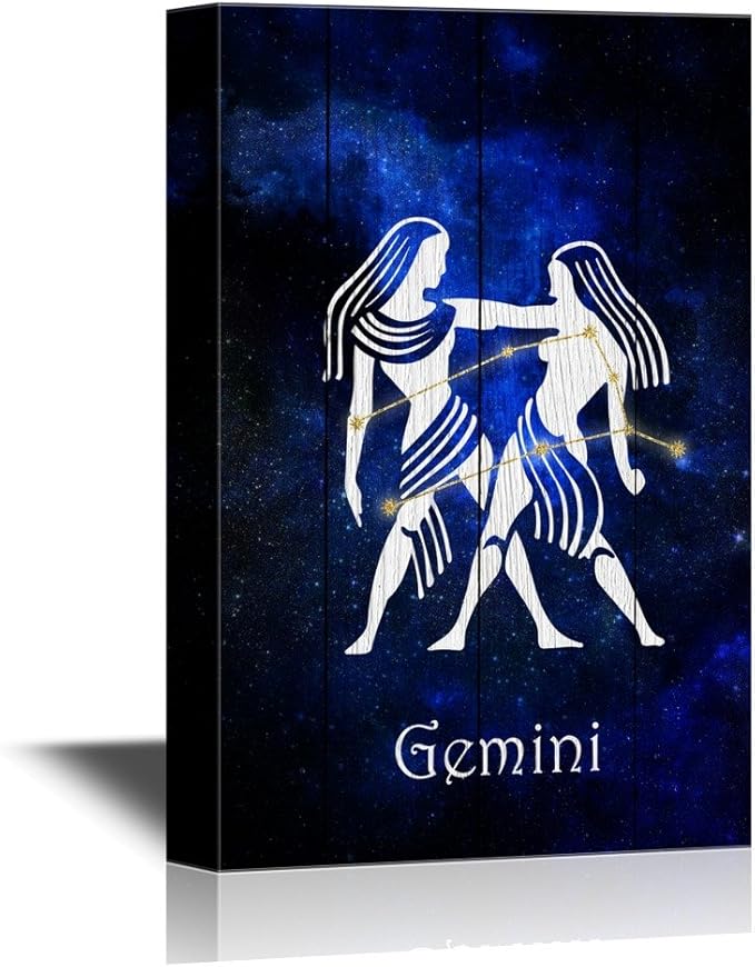 wall26 - 12 Zodiac Signs Constellation Canvas Wall Art - Gemini - Gallery Wrap Modern Home Art | Ready to Hang - 12x18 inches - Gemini Canvas for men