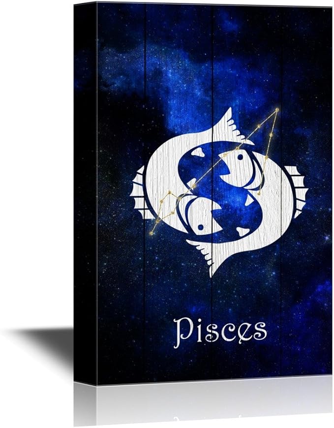 wall26 - 12 Zodiac Signs Constellation Canvas Wall Art - Pisces - Gallery Wrap Modern Home Art | Ready to Hang - 12x18 inches - Pisces Canvas for men