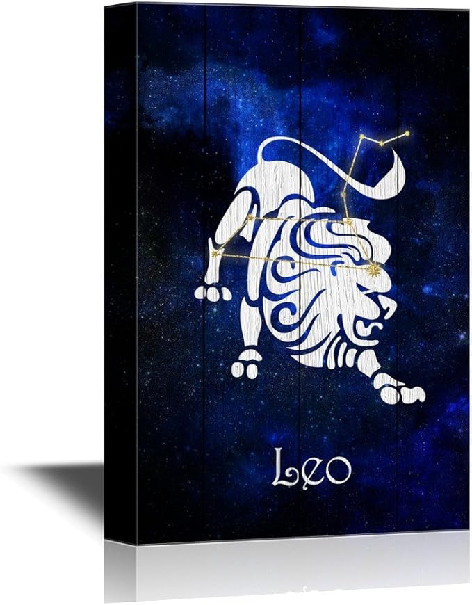 wall26 - 12 Zodiac Signs Constellation Canvas Wall Art - Leo - Gallery Wrap Modern Home Art | Ready to Hang - 24x36 inches - Leo Canvas for men