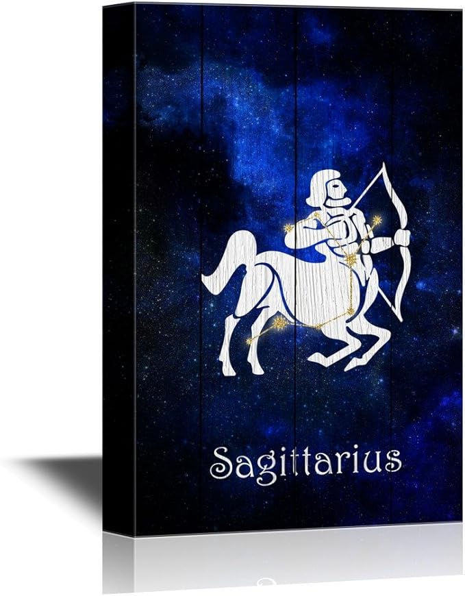 wall26 - 12 Zodiac Signs Constellation Canvas Wall Art - Sagittarius - Gallery Wrap Modern Home Art | Ready to Hang - 12x18 inches - Sagittarius Home Decor for men