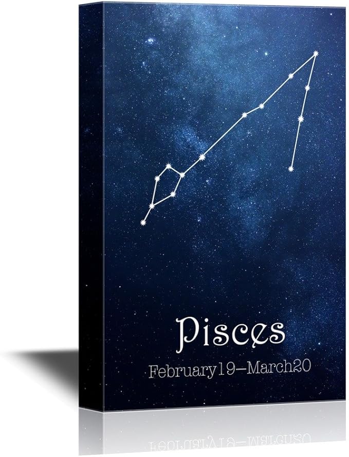 wall26 - 12 Zodiac Signs Constellation Canvas Wall Art - Pisces - Gallery Wrap Modern Home Art | Ready to Hang - 12x18 inches - Pisces Canvas for men