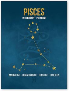 Wee Blue Coo Zodiac Star Sign Birthday Astrology Blue Pisces Unframed Wall Art Print Poster Home Decor Premium - Pisces Home Decor for men