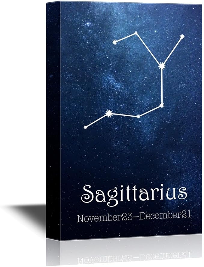 wall26 - 12 Zodiac Signs Constellation Canvas Wall Art - Sagittarius - Gallery Wrap Modern Home Art | Ready to Hang - 16x24 inches - Sagittarius Home Decor for men