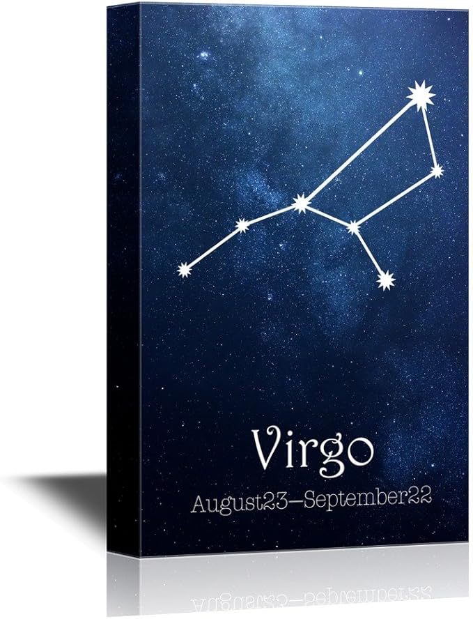 wall26 - 12 Zodiac Signs Constellation Canvas Wall Art - Virgo - Gallery Wrap Modern Home Art | Ready to Hang - 12x18 inches - Virgo Poster for men