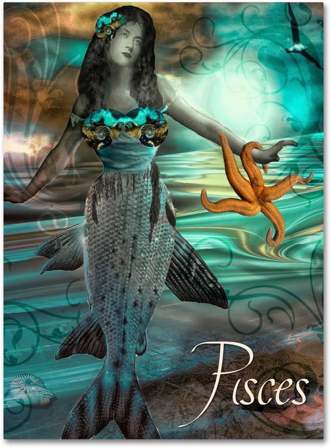 Trademark Fine Art ALI4412-C1419GG Art Nouveau Zodiac Pisces, 14x19-Inch, 14 in x 19 in - Pisces Canvas for men
